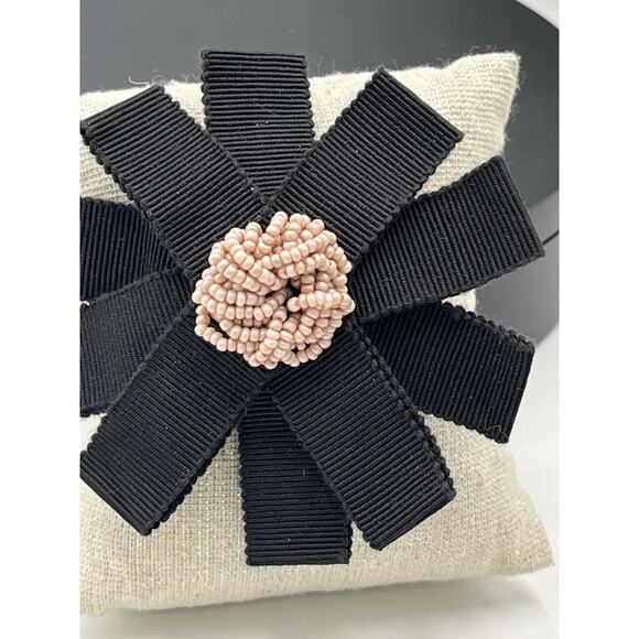 Chanel Authenticated COA Round Black Ribbon Pink Seed Bead Accent Rare Brooch - Picture 2 of 12